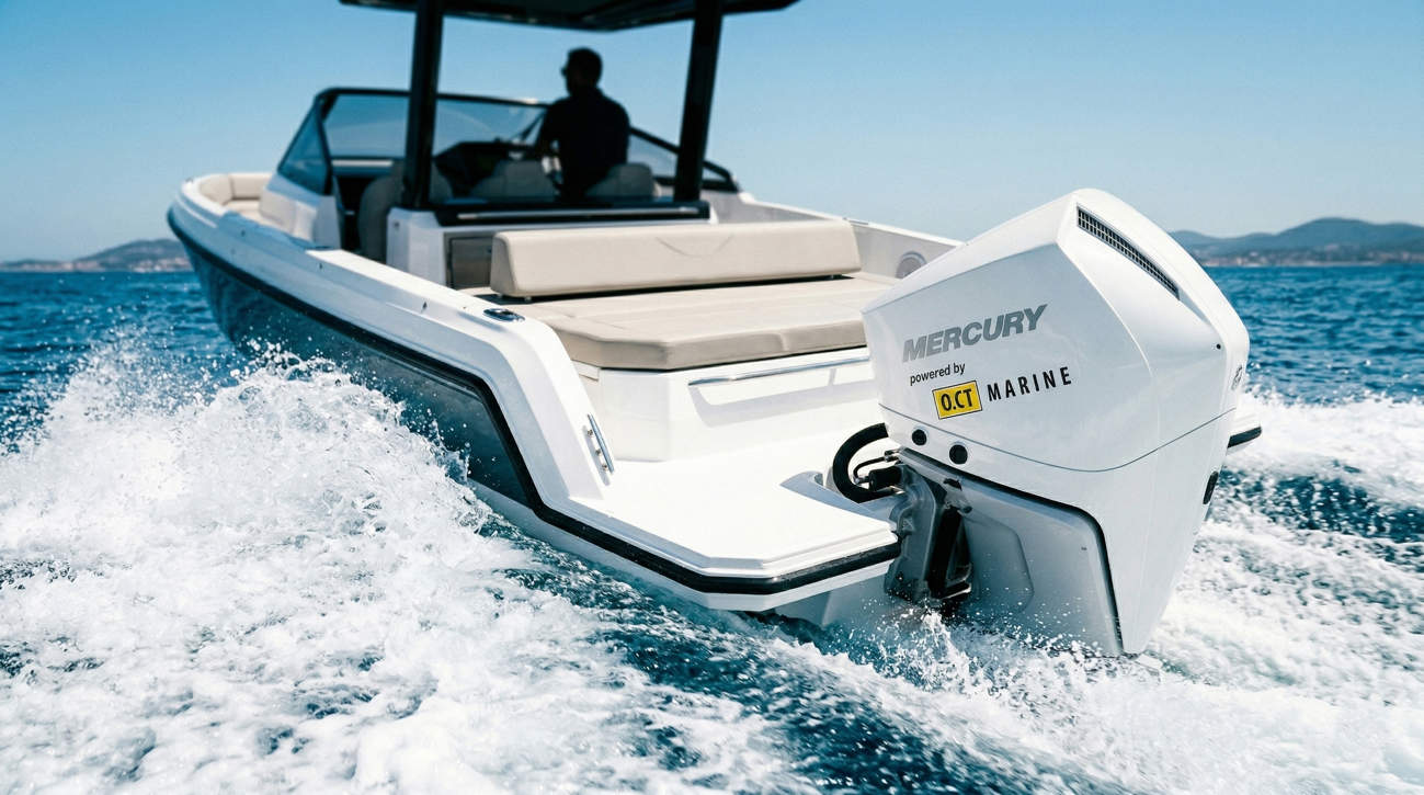 Powered By O.CT Marine White Montiert Wasser